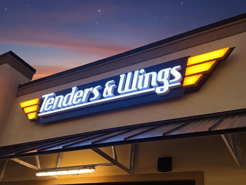 Tenders & Wings: Illuminated letters at dusk