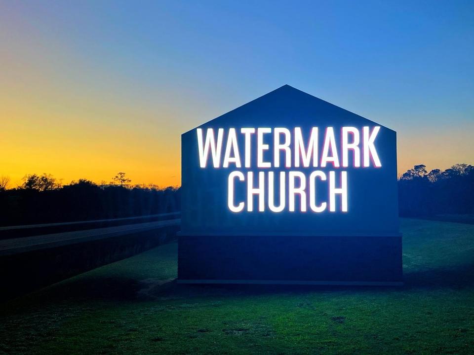 Watermark Church: Illuminated sign at night